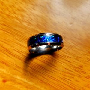 Tungsten steel blue opal ring